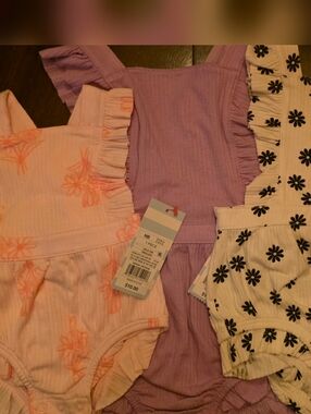 Baby Girls' Floral & Solid Ruffled Rompers Bundle